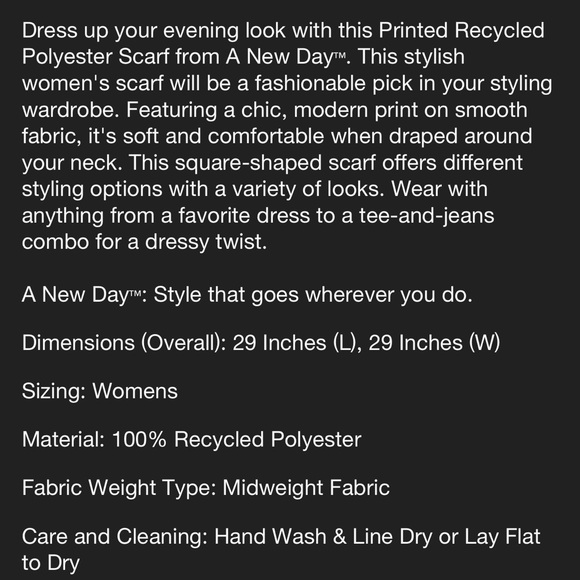 NWT A New Day Floral Printed light blue and cream scarf 29 “x 29” square - Picture 5 of 5